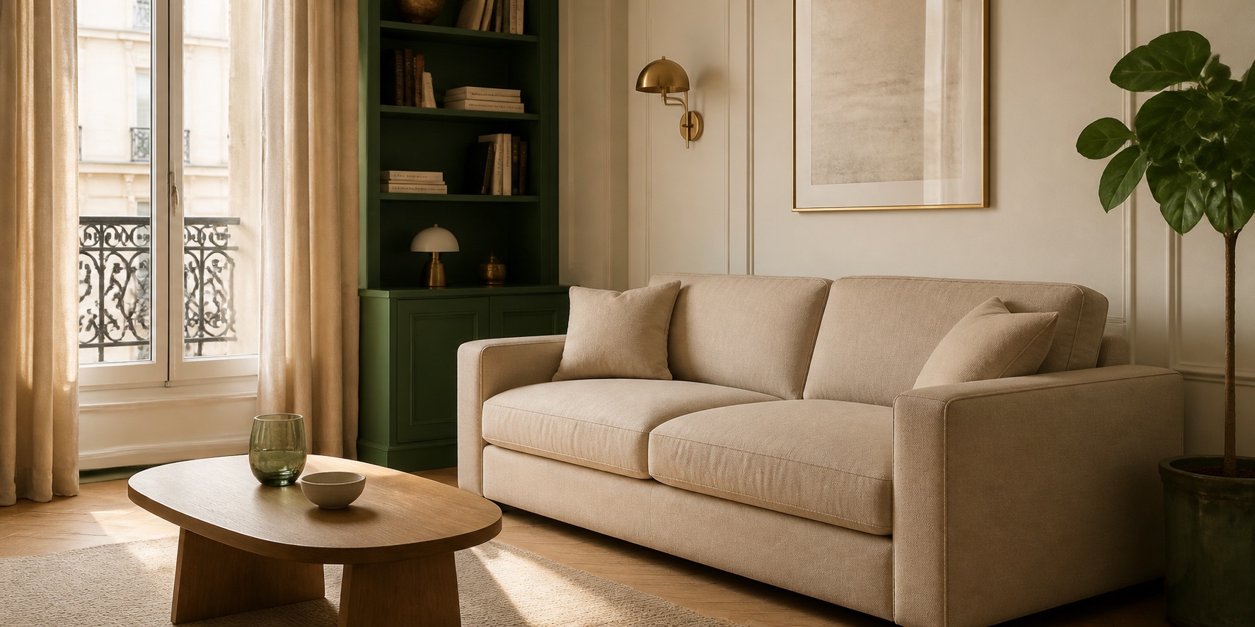 Canapé confortable dans un salon lumineux