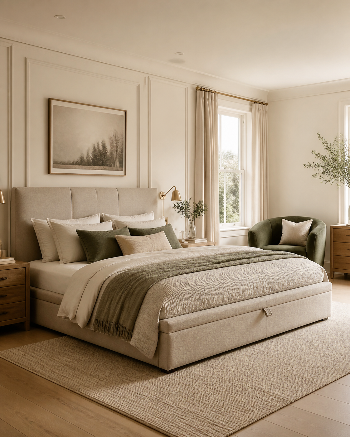 Lit coffre 160x200 dans une chambre lumineuse